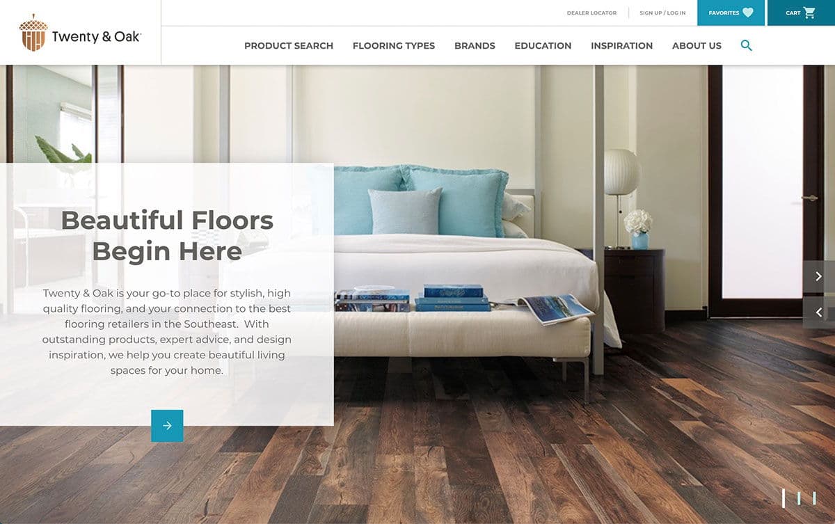 Twenty & Oak Desktop Homepage Screen