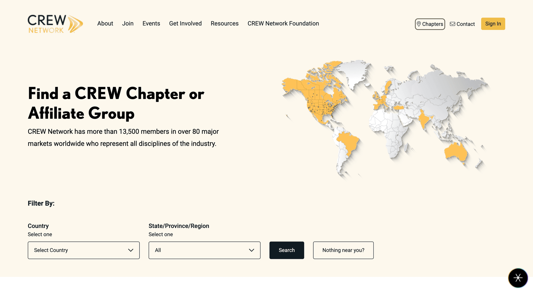 CREW's find a chapter page