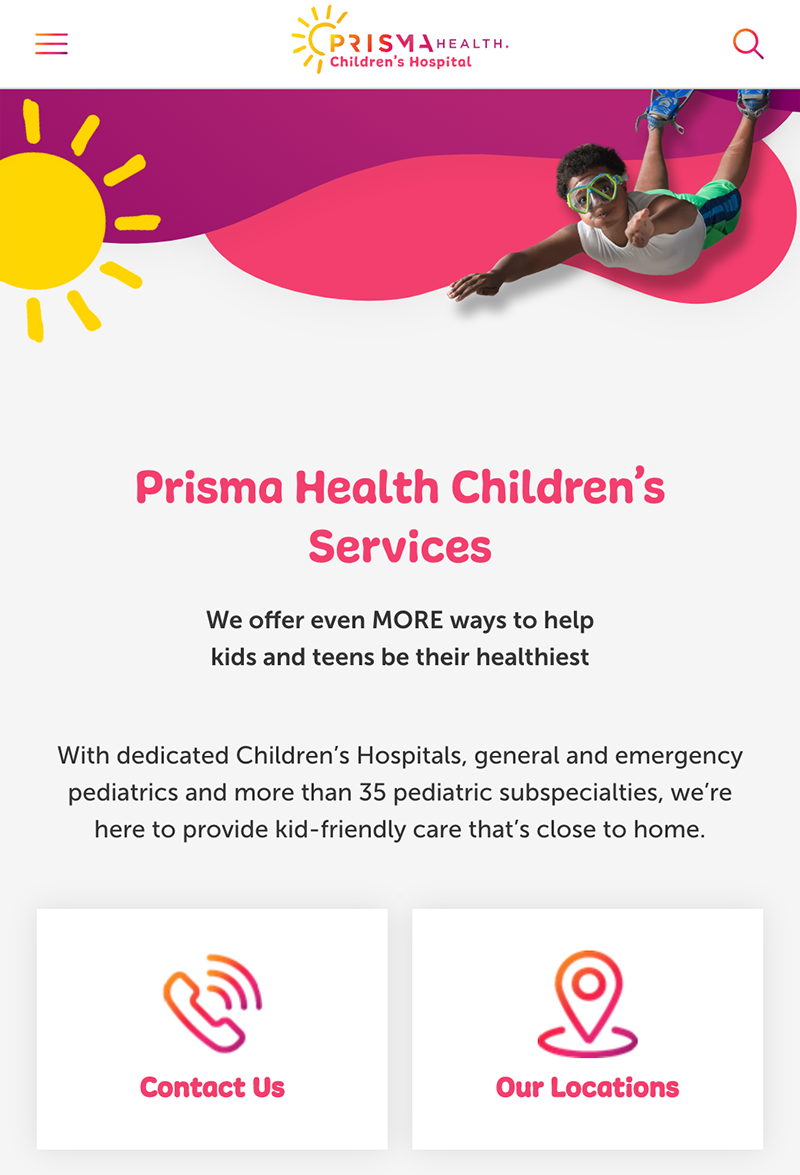Prisma Children's homepage on mobile