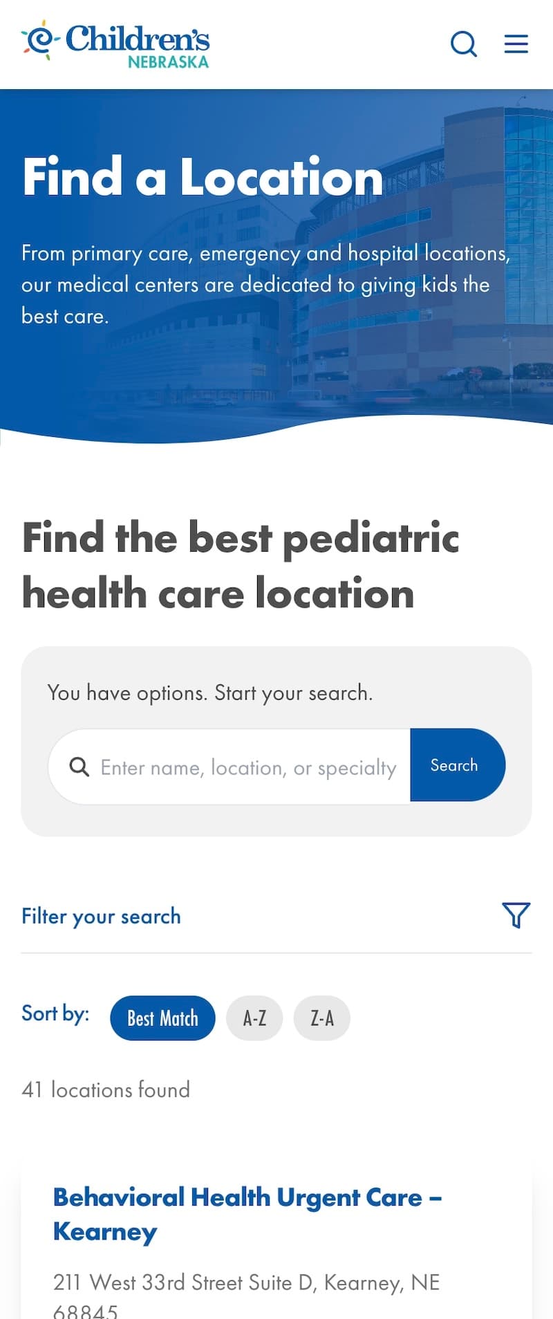 Children's Nebraska Find a Location