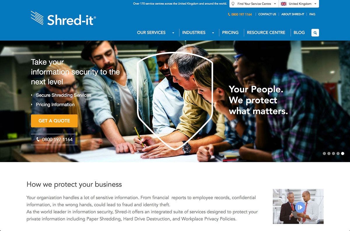 Shred-it Desktop Homepage Screenshot