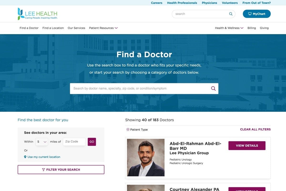 Lee Health Desktop Find A Doctor Page 