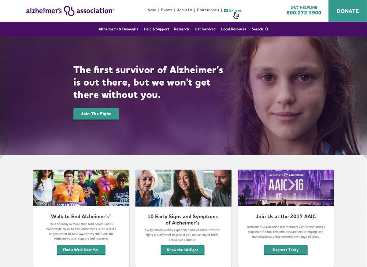 ALZ Desktop Homepage With "Join The Fight" CTA