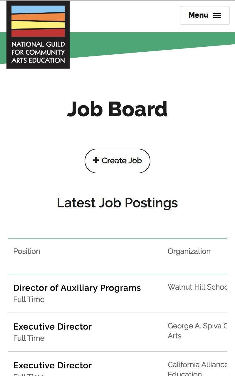 National Guild Mobile Job Board Example Page
