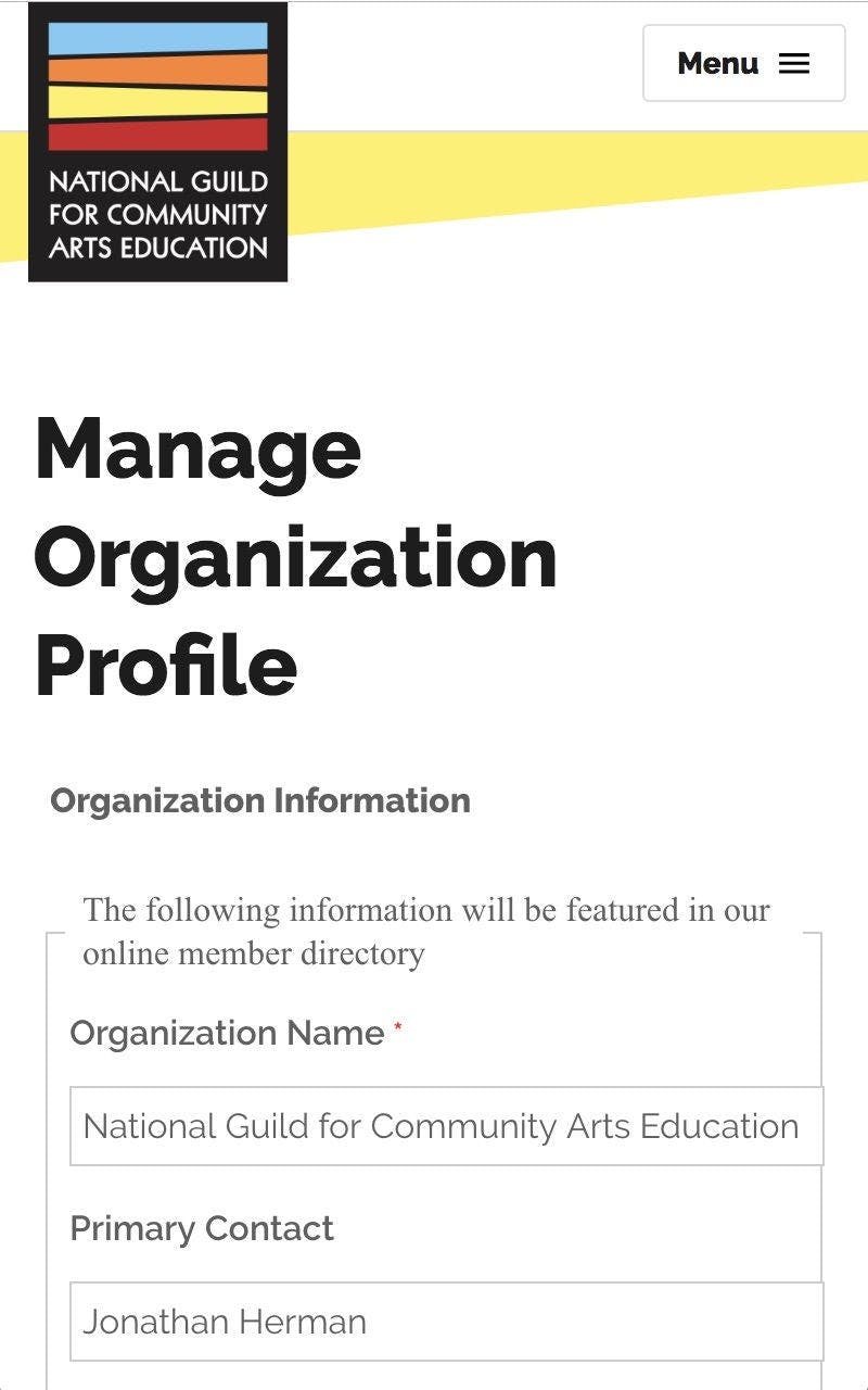 National Guild Mobile Manage Profile Page Example 