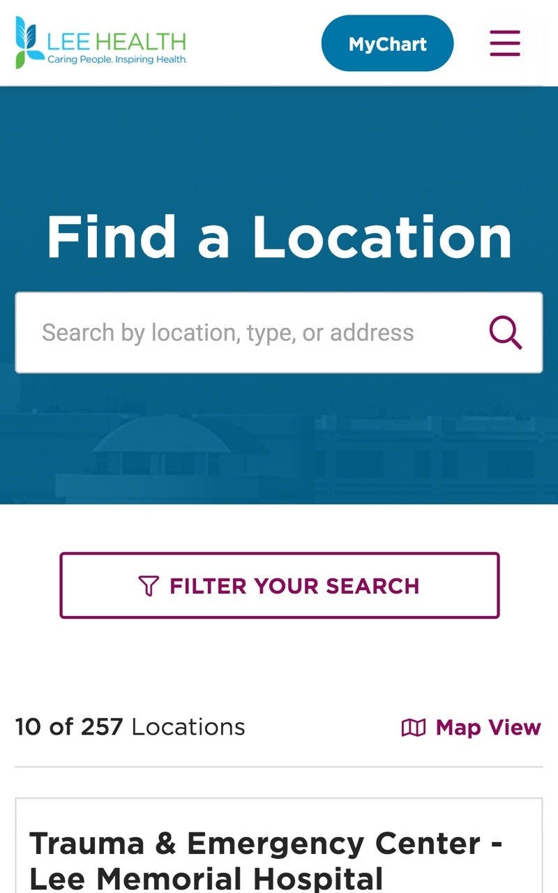 Lee Health Mobile Find A Location Page 