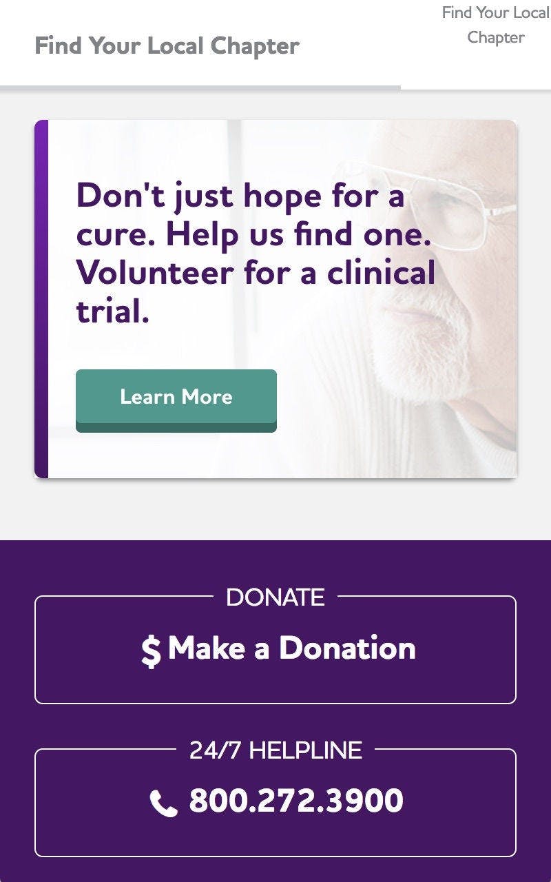 ALZ Mobile Donation Page Example 