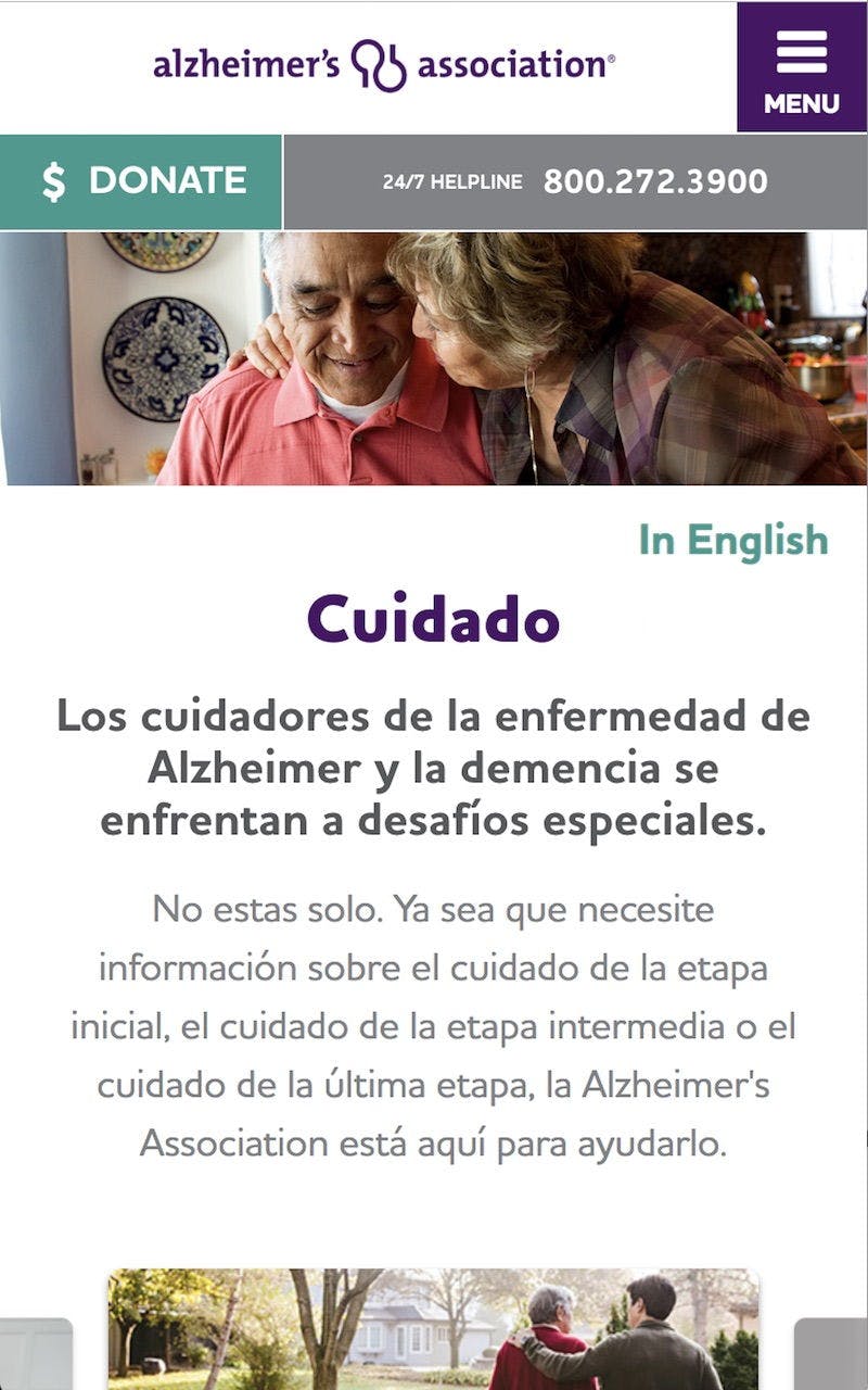 ALZ Mobile Homepage Example With Text In Spanish 