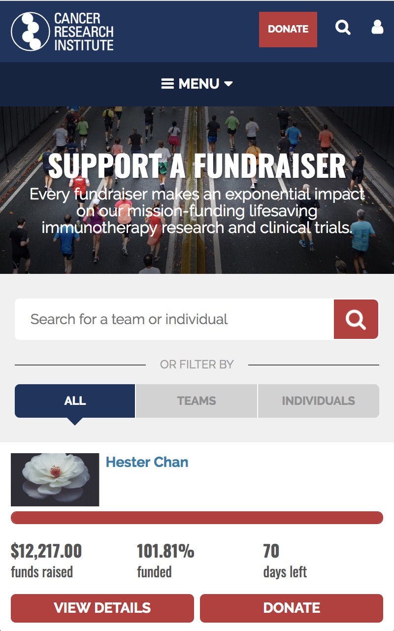 Cancer Research Institute Mobile Donation Support A Fundraiser Page